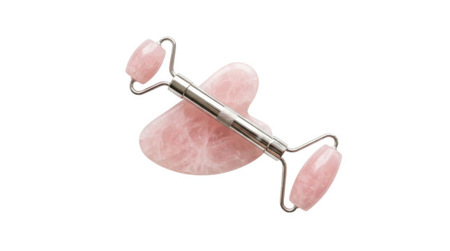 Rose Quartz Face Roller and Gua Sha Tool on a transparent background PNG file