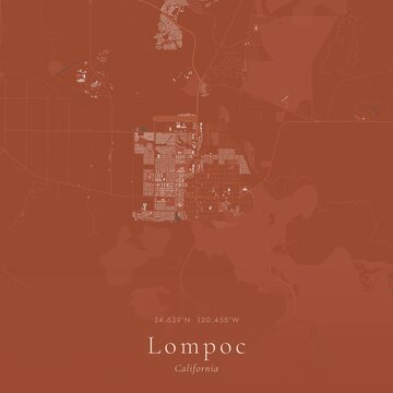 Terracotta Map of Lompoc, United States | Warm Earth Tone Wall Art