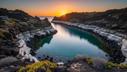 Obraz premium Sunset over calm coastal cliffs