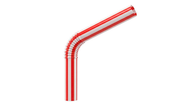 Red and white striped flexible drinking straw on a transparent background PNG image