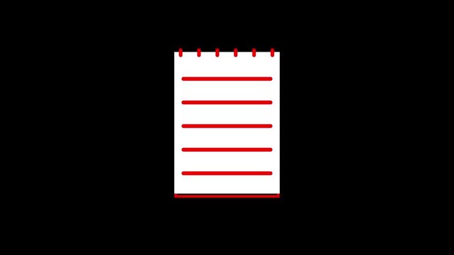 Simple white notepad with red horizontal lines and a red spiral binding isolated on a solid black background for digital interface