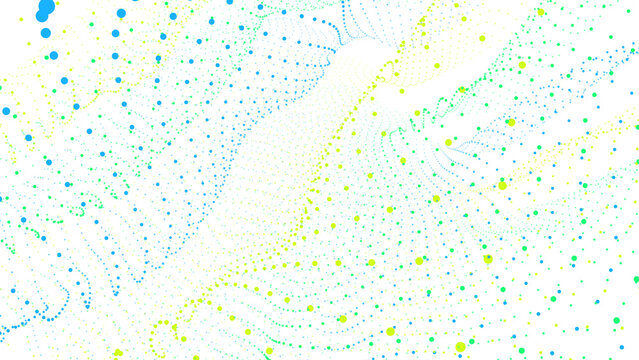 Abstract digital pattern featuring swirling neon blue and lime green particles on a deep black field