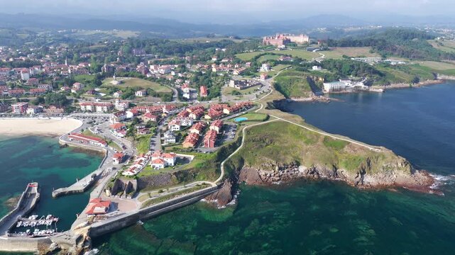 Aerial View of the Historic Village of Comillas at Sunrise, Cantabrian Coast, Northern Spain