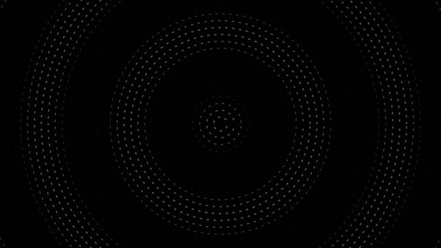 Abstract geometric interference pattern with concentric dashed circles on black background