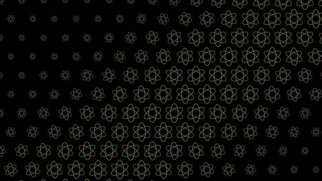 Abstract geometric petal bloom animation featuring glowing neon atomic symbols in a grid pattern