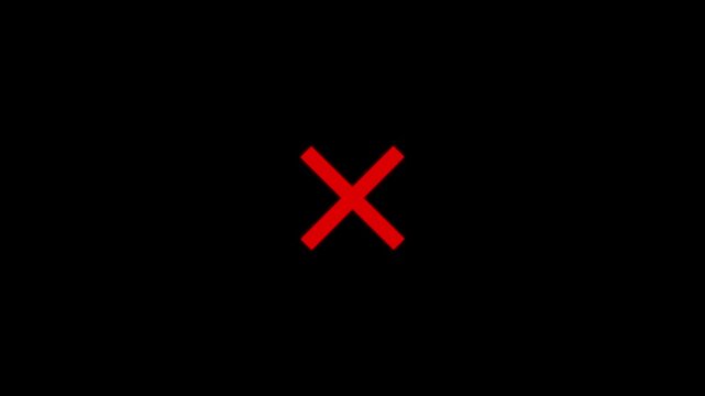 Bright red cross symbol centered on a solid black background for digital interface notification or error alert and web