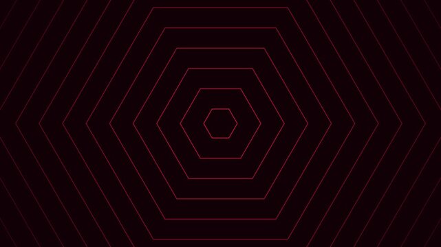Abstract red hexagonal outlines pulsing in a symmetrical pattern on a black background