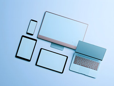Responsive Web Design, along with website mockups, device mockups, smartphone, desktop, tablet, and laptop templates mockups