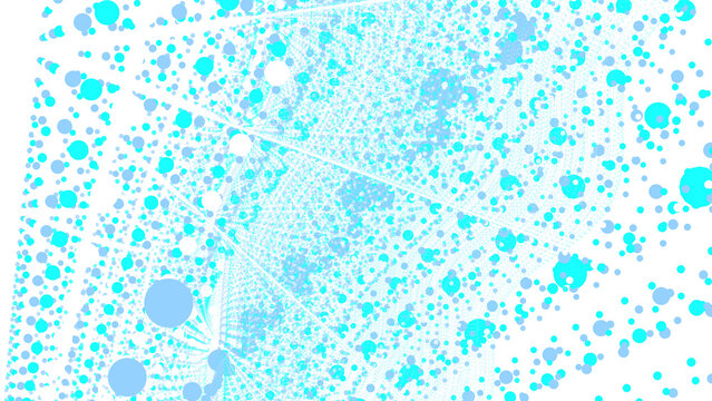 Minimalist digital representation of interconnected light blue and white spheres floating across a dark infinite void