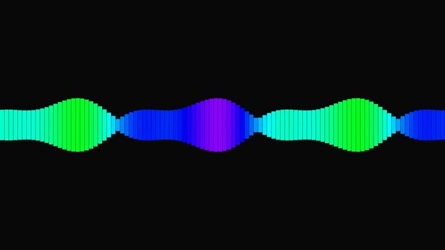 Colorful digital audio waveform with vibrant frequency bars pulsing on a black background