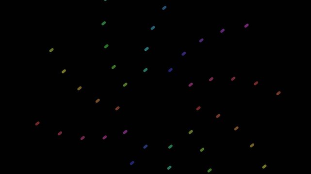 Colorful pill shaped particles exploding in a spiral vortex pattern on a black background