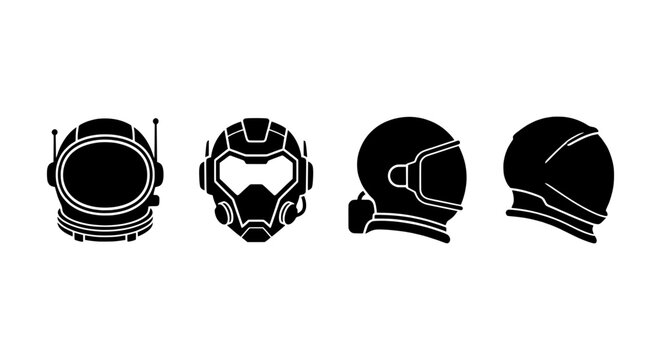 Space Helmets Vector Icons, Astronaut & Sci-Fi Headgear Set, Futuristic Protection Gear
