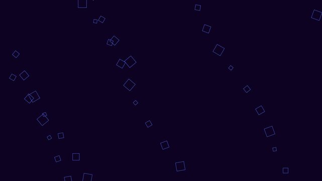 Digital logic blocks in square shapes moving across a dark blue geometric background