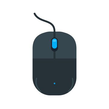 Modern Black Wired Computer Mouse with Blue Scroll Wheel