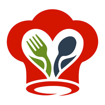 Chef hat symbol featuring colorful fork and spoon cutout