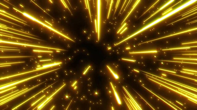 金色のキラキラ光る放射状のエフェクトの背景動画