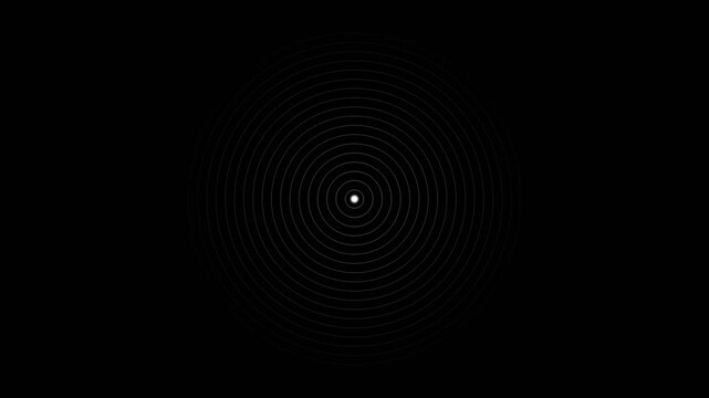 Four geometric gravity wells with concentric circular lines distorting on a dark background