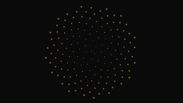 Four golden ratio dot spirals rotating symmetrically on a black background