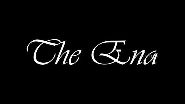 Cinematic motion graphic featuring ultra-detailed Edwardian cursive calligraphy revealing "The End" on a solid black background. perfect for high-end movie outros, luxury wedding video closings.