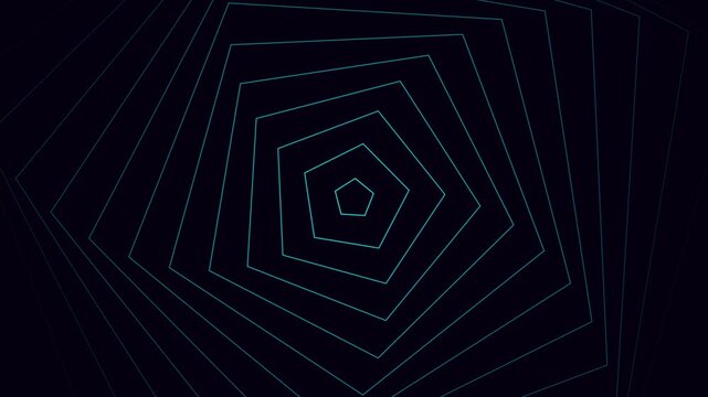Geometric blue neon pentagon shapes expanding in a seamless loop on black background
