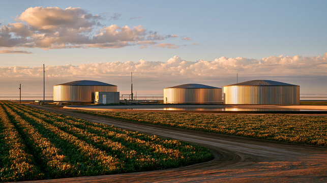 Elegant coastal halophyte farm with refined water storage and resilient infrastructure showcasing saline agriculture and climate smart sustainability