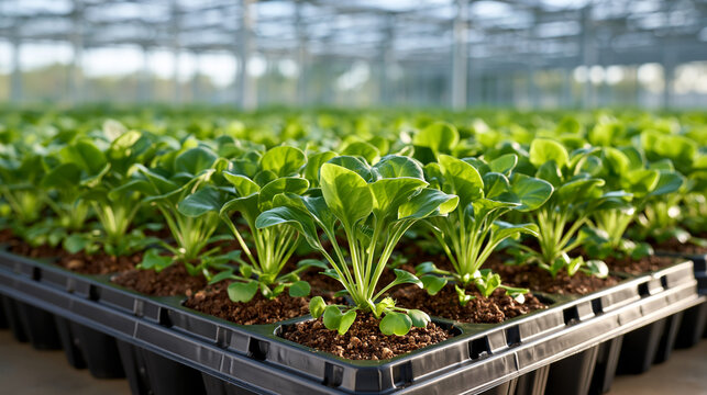 Young halophyte seedlings in greenhouse trays showcasing saline agriculture innovation and refined sustainable nursery cultivation