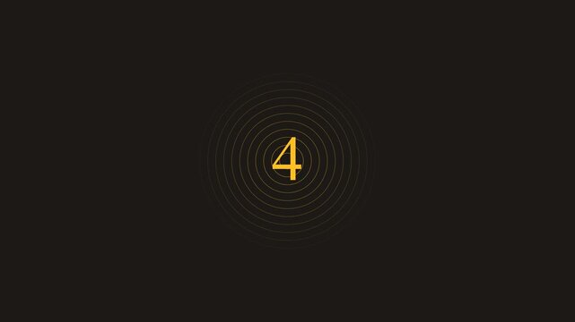 Golden numbers counting from one to five with concentric circles on a black background