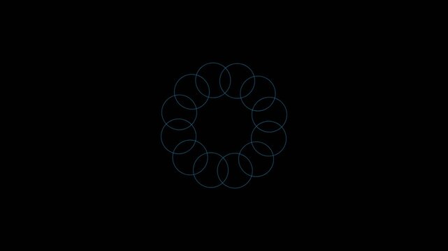 Minimalist blue overlapping circle rings forming a geometric grid on a dark background