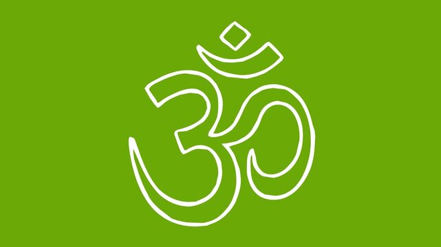 white om symbol featuring a whiteboard style and boiling line animation effect on a green screen chroma key background. Perfect for yoga, meditation, and spiritual video projects