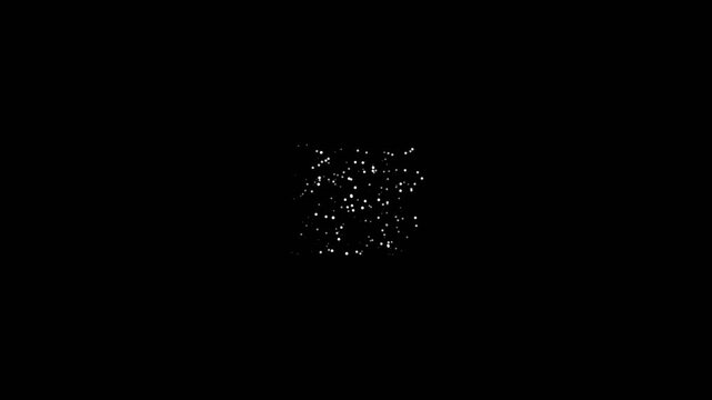 Minimalist white particle clusters forming geometric cube shapes floating in dark space