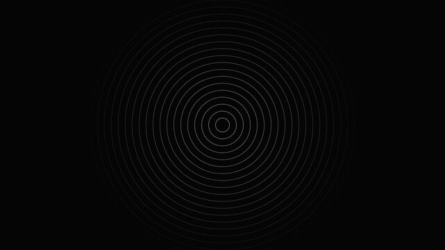 Minimalist white concentric rings pulsating as harmonic ripples on a dark background