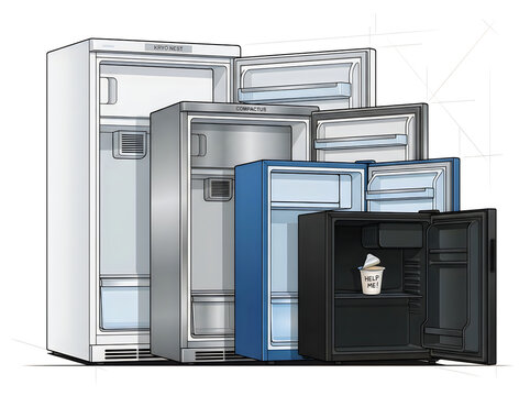 Collection of modern refrigerators in different styles and colors