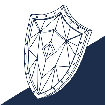 Ornate medieval style shield with geometric pattern line art