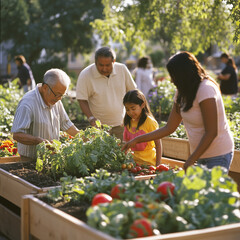 Obraz premium Community Garden with family and people