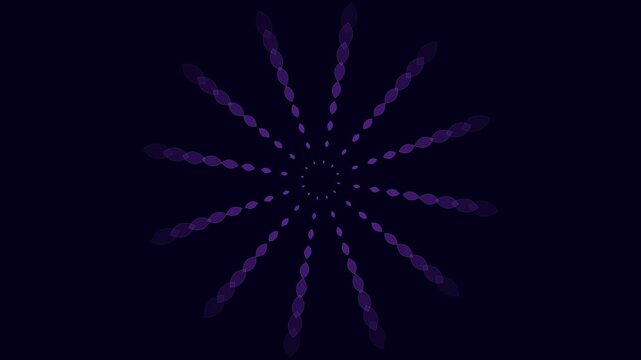 Symmetrical purple petal auras rotating and pulsating on a dark black background