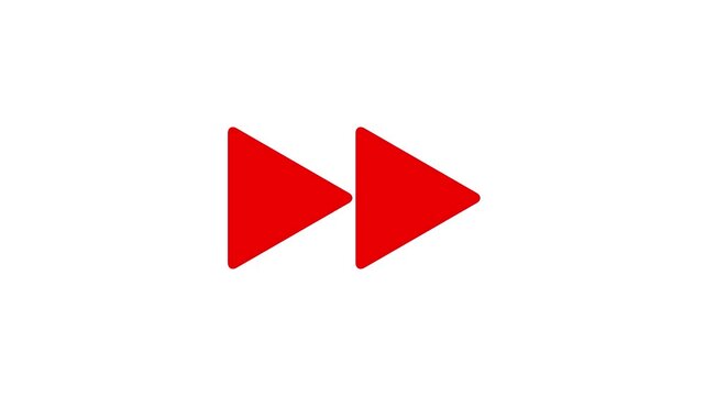 Minimalist red fast forward animation on white background, media player control symbol for digital interface and user experience.
