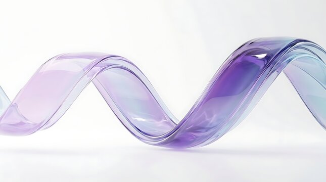 Abstract flowing purple glass ribbon wave shape on white background