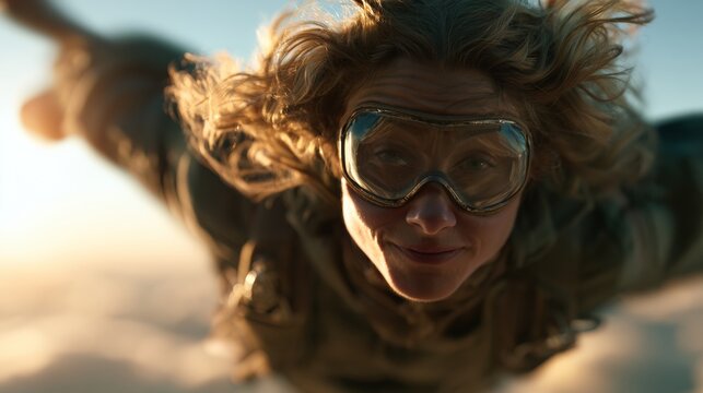 Portrait of a man skydiving.