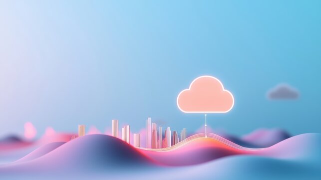 Cloud Networking Connectivity Security Speed Futuristic cityscape with interconnected devices and cloud icon, glowing lines, fast and reliable cloud network for smart city
