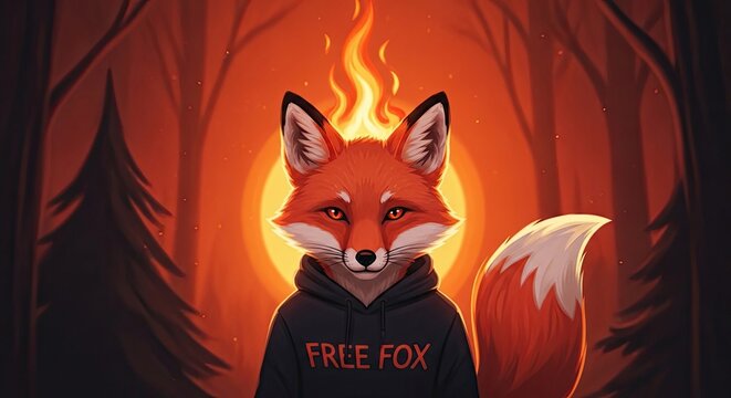 Cool fox character wearing hoodie with fire crown.