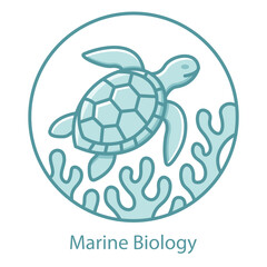 Obraz premium Ocean Turtle Wildlife Logo Icon with Coral Reef Illustration