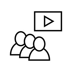 Fototapeta premium Audience watching educational video tutorial line icon