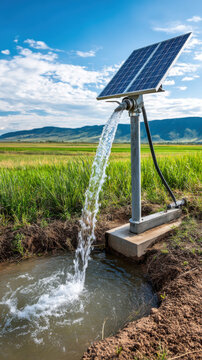 solar powered water pump in rural field