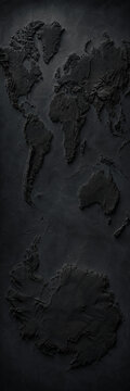 Dark textured world map relief showing continents detail