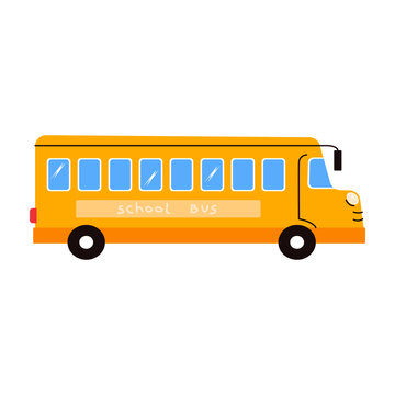 Yellow school bus. Vehicle with black stripes and windows isolated on white background. Transport for children.