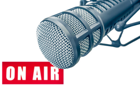 Microphone in radio studio and on air sign