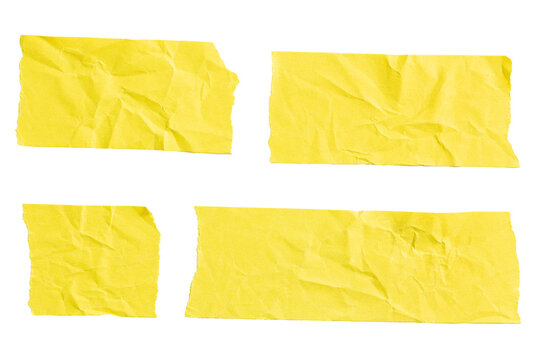 Set of Yellow crumpled paper pieces with jagged edges cut out. Template mockup