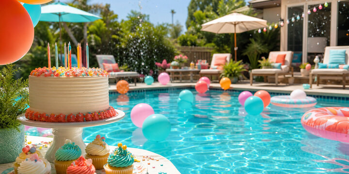 Pool Birthday Summer Aqua Coral Birthday Party Celebration
