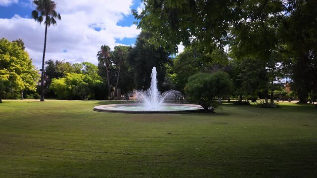 Water fountain in gardens of Royal Andalusian School of Equestrian Art, Jerez, Spain