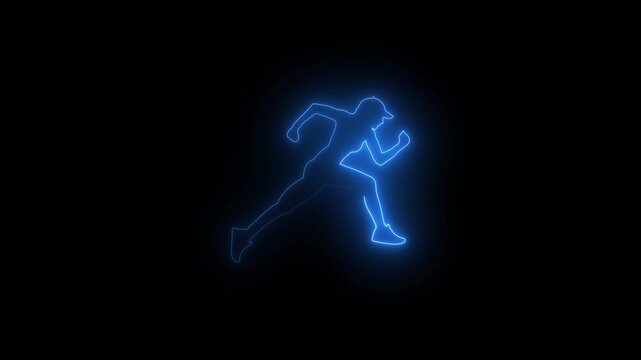 Woman running  neon icon animation video on black background. 4k video. Animation of woman running neon icon.. 4K...,... 